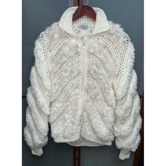 Junior Collection For Mervyns Vintage 70s Womens Knit Chunky Sweater Jacket Sz S